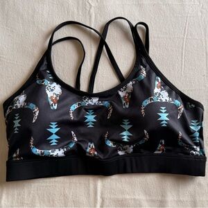 Western Cow Skull Sports Bra Size Large Turquoise Aztec Print